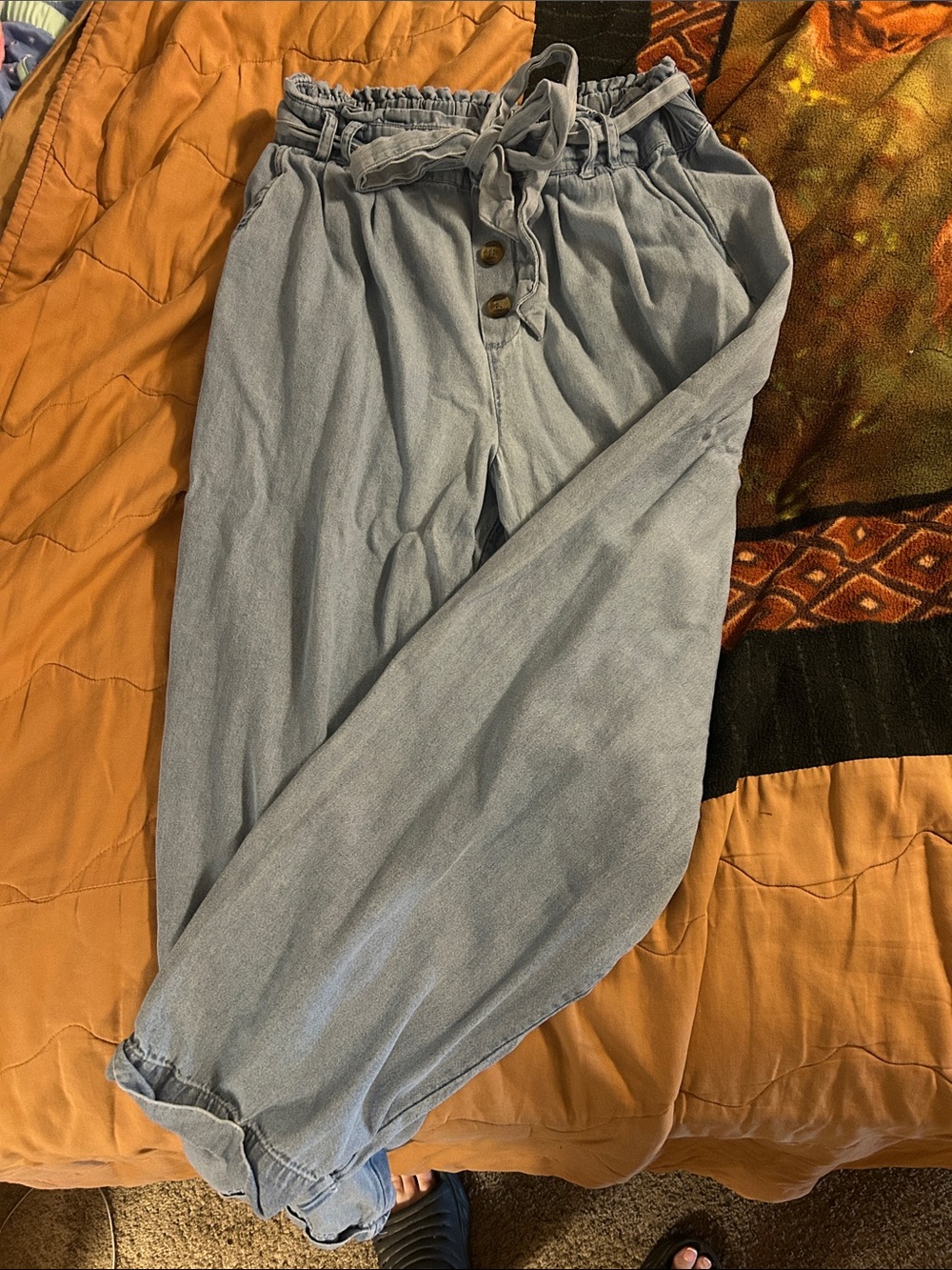 American Eagle Outfitters Light Blue Paperbag Waist Joggers with Tie